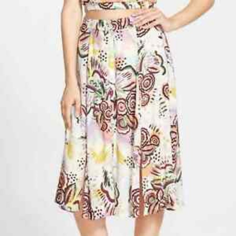 ASTR The Label Floral Button Front Midi Skirt with Front Slits | Size S